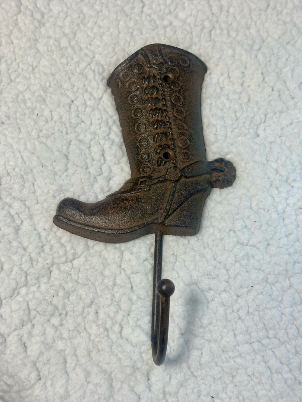 Decorative Cast Iron cowboy Boot Wall Hook - Brown 8”